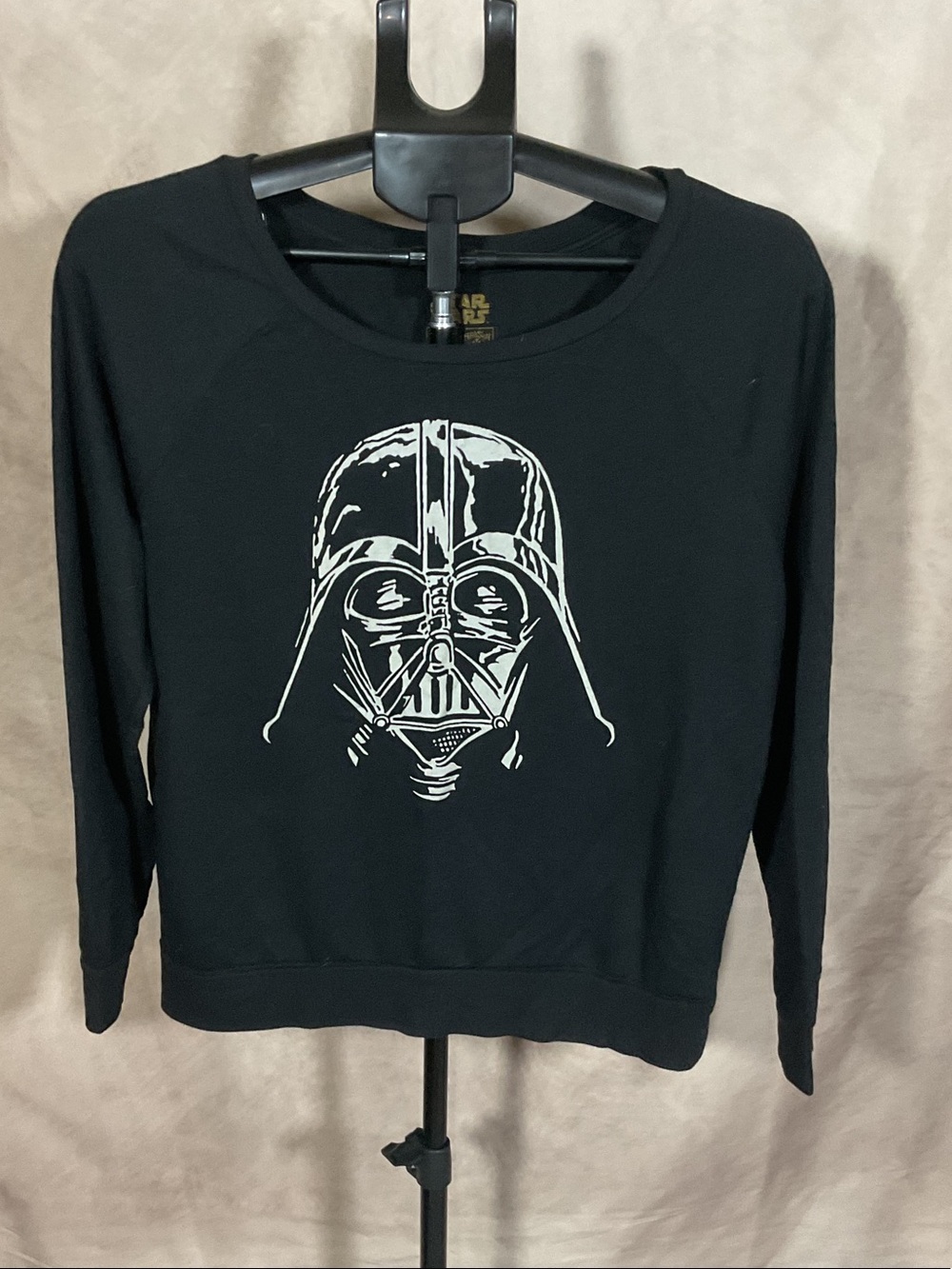 Star Wars Black Women's Crewneck Sweater with White Darth Vader Graphic